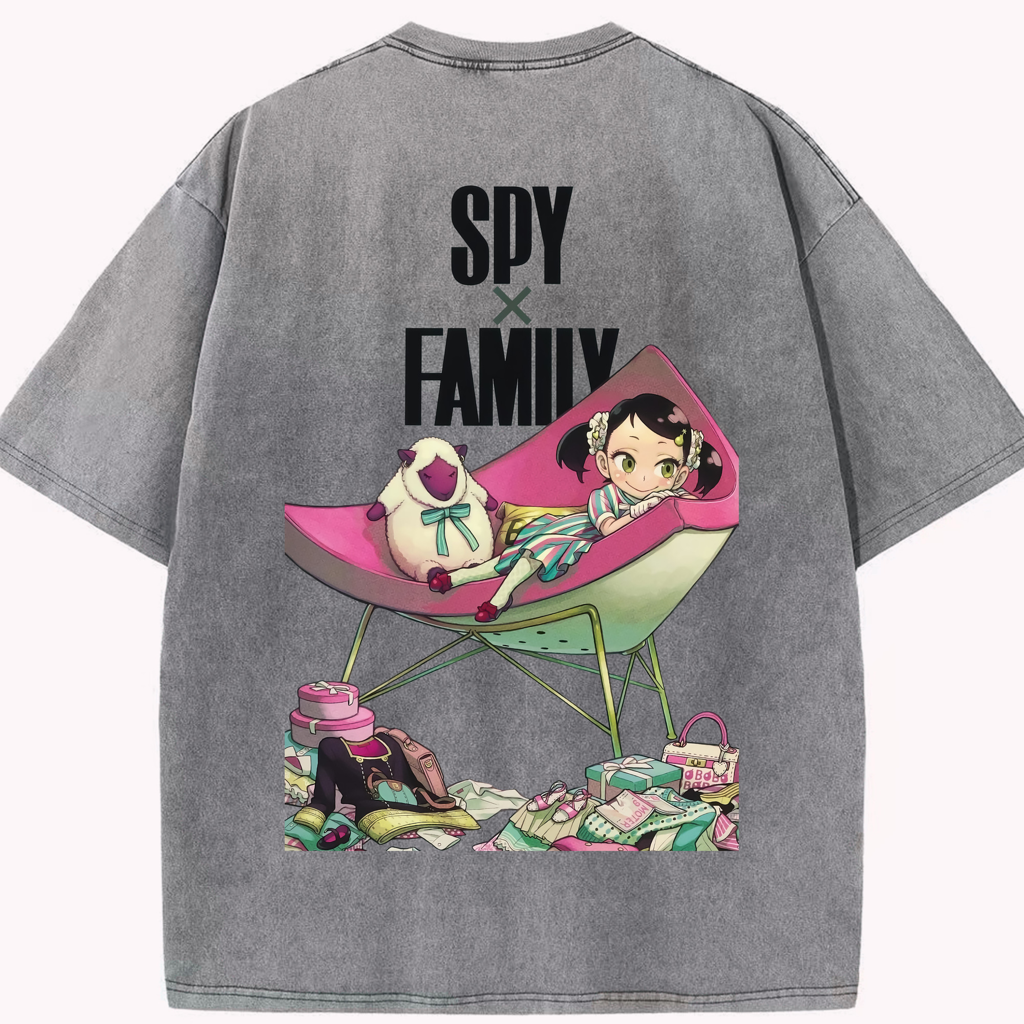 （画像用） SPY×FAMILY间谍家家酒 綿100% ヴィンテージ風 半袖Tシャツ（背面プリント）